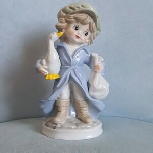 Vintage Arnart KPM Porcelain Freckle Faced Young Boy‎ with Duck Goose Figurine